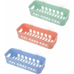 Estantes De Almacenamiento Para Baño, Cestas Rectangulares Autoadhesivas A Prueba De Herrumbre, Estante De Ducha Sin Perforación Para Jabón De Champú (azul Claro, Verde Claro, Rosa Claro)