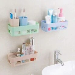 Estantes De Almacenamiento Para Baño, Cestas Rectangulares Autoadhesivas A Prueba De Herrumbre, Estante De Ducha Sin Perforación Para Jabón De Champú (azul Claro, Verde Claro, Rosa Claro) -Hogar Baño Tienda 87701780 4