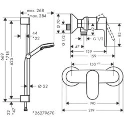 Hansgrohe Vernis Blend Conjunto De Ducha Grifo Monomando + Teleducha 2 Chorros + Barra 65cm, Cromo (71640000-Vernis) -Hogar Baño Tienda 87874061 5
