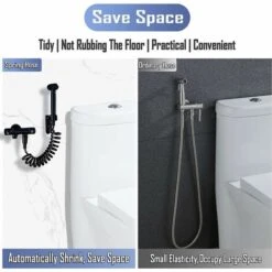 Manguera De Ducha, Manguera De Ducha De Espuma Con Conector De Cobre, Manguera De Resorte Telescópica, Manguera Retráctil Para Ducha De Mano, Inodoro Y Bidé (3M Negro),——FVO -Hogar Baño Tienda 88281642 5