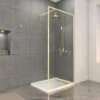 Mampara De Ducha 100x200cm Acabado Oro Cepillado + Plato De Ducha Blanco 100x80x4cm