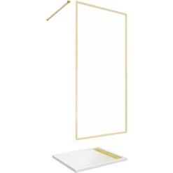 Mampara De Ducha 100x200cm Acabado Oro Cepillado + Plato De Ducha Blanco 100x80x4cm -Hogar Baño Tienda 89607375 3