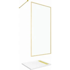 Mampara De Ducha 100x200cm Acabado Oro Cepillado + Plato De Ducha Blanco Efecto Piedra 100x80x4cm -Hogar Baño Tienda 89607588 3