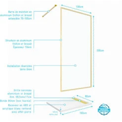 Mampara De Ducha 100x200cm Acabado Oro Cepillado + Plato De Ducha Blanco Efecto Piedra 100x80x4cm -Hogar Baño Tienda 89607588 4