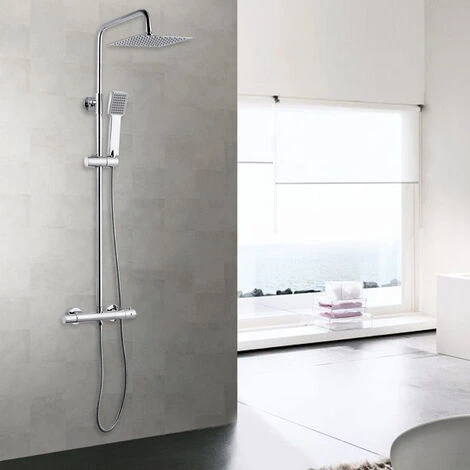 Aica Columna Ducha Cromada Con Grifo Termostático 38°C, Ducha De Baño, Rociador Cuadrado Con Manguera Cromada Plata Brillante, Ducha Lluvia, 80-116 Cm 3 Aica Columna Ducha Cromada Con Grifo Termostático 38°C, Ducha De Baño, Rociador Cuadrado Con Manguera Cromada Plata Brillante, Ducha Lluvia, 80-116 Cm