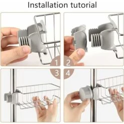 Estante De Ducha Sin Taladrar De 1 Pieza, Estante De Baño Telescópico De Acero Inoxidable, Estante De Ducha De Esquina Sin Taladrar, Estante De Baño, Adecuado Para Barra De Ducha, Soporte Para Champú -Hogar Baño Tienda 92821435 3