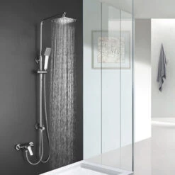 Columna De Ducha SIN GRIFERÍA Extensible De 80 A 120 Cm. Se Conecta A Grifos De Ducha Estandar. Incluye Desviador, 2 Flexos De 60cm Y 175cm, Ducha De Mano Y Rociador Superior Diseño Cuadrado