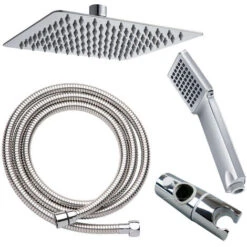 Columna De Ducha SIN GRIFERÍA Extensible De 80 A 120 Cm. Se Conecta A Grifos De Ducha Estandar. Incluye Desviador, 2 Flexos De 60cm Y 175cm, Ducha De Mano Y Rociador Superior Diseño Cuadrado -Hogar Baño Tienda 9409664 4