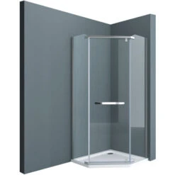 Doporro® Cabina De Ducha Pentagonal Rav08K 90x90x195cm, Mampara De Vidrio De Seguridad Templado Transparente Con Plato De Ducha Plano De 4cm Blanco