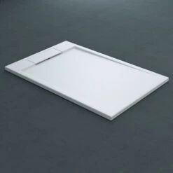 Doporro® Plato De Ducha Plano 80x160x4cm Diseño Geoma04W En Blanco Rectangular De Mineral Fundido Posibilidad De Instalación A Nivel Del Suelo