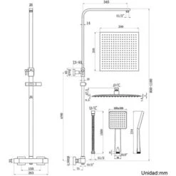 Heilmetz Sistema De Ducha Negro Con Termostato Conjunto De Ducha De Lluvia, Columna De Ducha De Acero Inoxidable 304 Con Cabezal De Ducha Y Teleducha, Ducha De Lluvia Angular Barra De Ducha Ajustable -Hogar Baño Tienda 94357451 5
