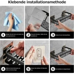 Juego De 2 Estantes De Ducha Sin Taladrar, Estante De Pared De Baño De Aluminio Con 4 Ganchos, Soporte De Ducha Autoadhesivo, Almacenamiento De Ducha Para Baño/cocina/dormitorio -Hogar Baño Tienda 94609734 4