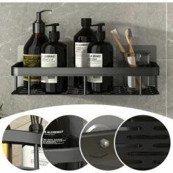 Juego De 2 Estantes De Ducha Sin Taladrar, Estante De Pared De Baño De Aluminio Con 4 Ganchos, Soporte De Ducha Autoadhesivo, Almacenamiento De Ducha Para Baño/cocina/dormitorio -Hogar Baño Tienda 94609734 5