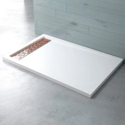 Doporro® Plato De Ducha Plano 80x120x5cm Diseño Xetro04W En Blanco Rectangular Fabricado En Acrílico Con Cubierta De Oro Rosa Adecuada Para Instalación A Nivel Del Suelo