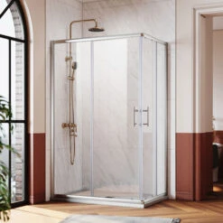 SONNI Cabina De Ducha 120x80cm Esquina Entrada Doble Puerta Corredera Cristal Real