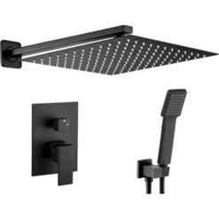 VALAZ - Ducha Empotrada Monomando Pared Cuadrada Negro Mate Serie Eresma - 30cm