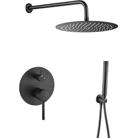 VALAZ Ducha Empotrada Monomando Pared Redonda Negro Mate Serie Jucar - 20cm 3 VALAZ Ducha Empotrada Monomando Pared Redonda Negro Mate Serie Jucar - 20cm