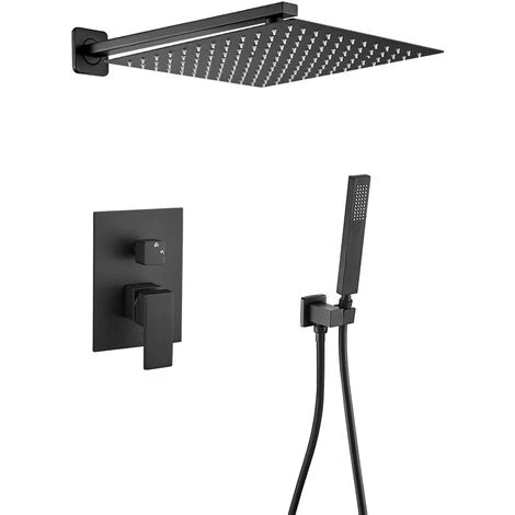 VALAZ Ducha Empotrada Monomando Pared Cuadrada Negro Mate Serie Tajo - 40cm 3 VALAZ Ducha Empotrada Monomando Pared Cuadrada Negro Mate Serie Tajo - 40cm