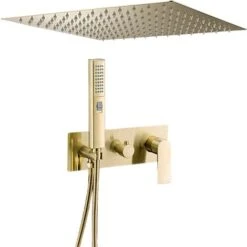 VALAZ Ducha Encastrada Monomando A Ras Techo Cuadrada Dorado Cepillado Serie Miño - 30cm