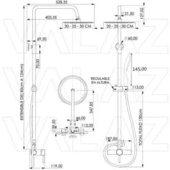 VALAZ Barra De Ducha Monomando Redonda Negro Mate Serie Ebro - 20cm -Hogar Baño Tienda 95400619 2