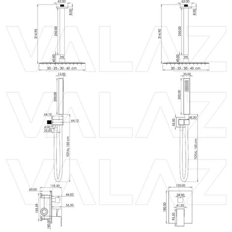 VALAZ Ducha Encastrada Monomando A Ras Techo Cuadrada Negro Mate Serie Tajo - 30cm 4 VALAZ Ducha Encastrada Monomando A Ras Techo Cuadrada Negro Mate Serie Tajo - 30cm - Imagen 2
