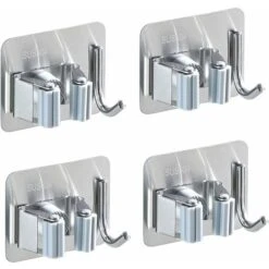 Juego De 4 Soportes Para Escobas De Pared - Acero Inoxidable - Con 1 Gancho Y 1 Abrazadera Rápida Para Fregona, Escoba Y Herramienta De Jardinería