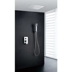 Griferia De Ducha Empotrada Pared Y Techo De Acero Inoxidable Monomando Serie Gales - IMEX